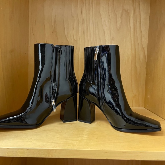 NEW PAIGE Black Patent Leather Farah Square Toe Booties Size 5.5 - Picture 6 of 9